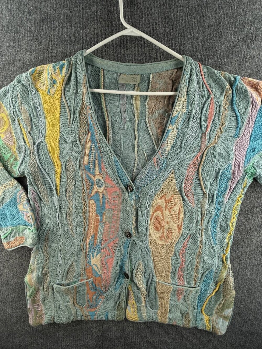 Coogi Knit Medium Sweater Geometric Cardigan Australia Women Buttons Cotton